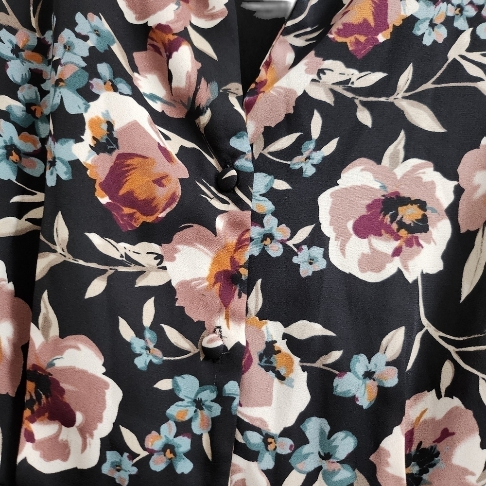 Lulus Such a Beauty‎ Dress Medium Black Floral Button-Up Collar Button Front - Picture 4 of 12